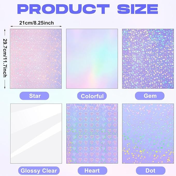Clabby 36 Sheets Holographic Sticker Paper A4 Vinyl Sticker Paper Self Adhesive - Image 2