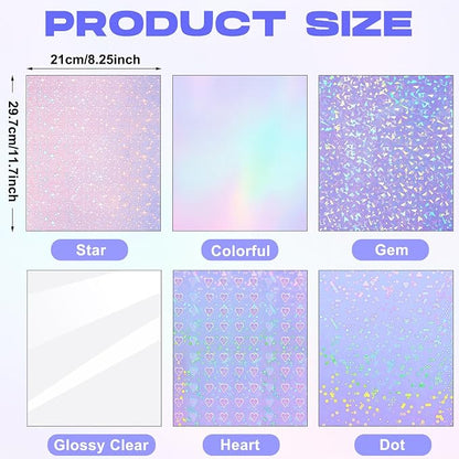 Clabby 36 Sheets Holographic Sticker Paper A4 Vinyl Sticker Paper Self Adhesive - Image 2