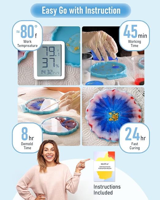 Nicpro UV Resin, 8000g Large Crystal Clear Cure Kit, No Mixing & Quick Curing - Image 6