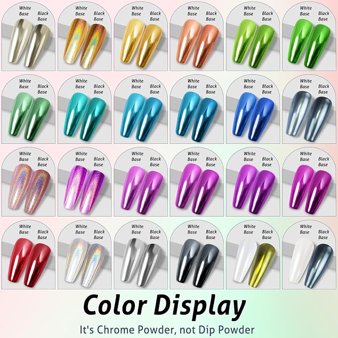 Gold Silver Chrome Nail Powder, 24 Colors White Pearl Unicorn Iridescent - Image 6