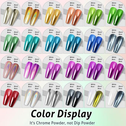 Gold Silver Chrome Nail Powder, 24 Colors White Pearl Unicorn Iridescent - Image 6