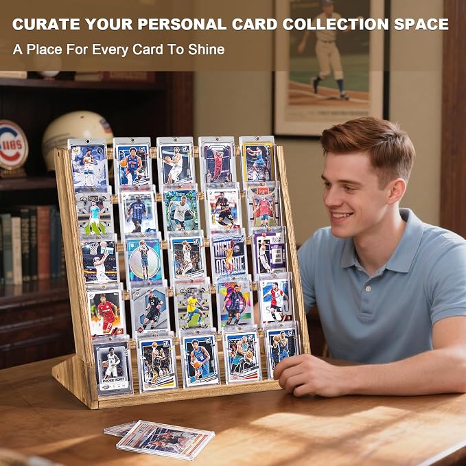 Emfogo Trading Card Display Stand, 5 Tier Sports Graded Card Display, Wooden - Image 7