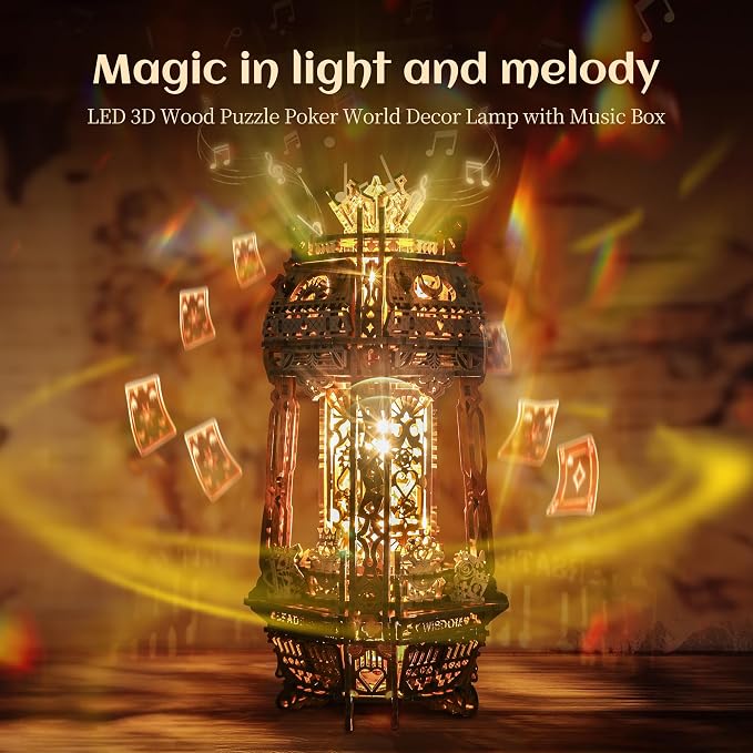LED 3D Wood Puzzle Poker World Projector Lamp – DIY Craft Kit - Image 2