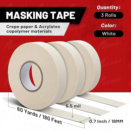 RED WOLF 3 Pack Masking Tape 0.7" x 60 Yards, General Purpose - Image 7