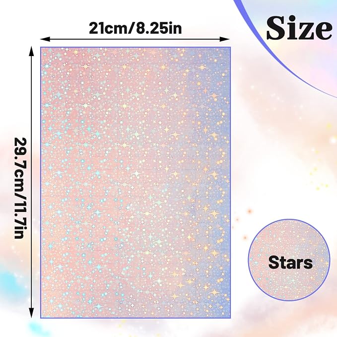 Nezyo 60 Sheets Holographic Laminate Sheets Clear Glitter A4 Size Vinyl Sticker - Image 2