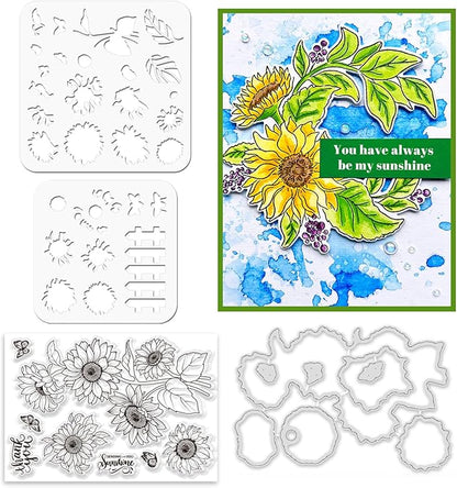 ORIGACH Realistic Sunflower Stamps and Dies and Layering Coloring Stencil Set by ORIGACH