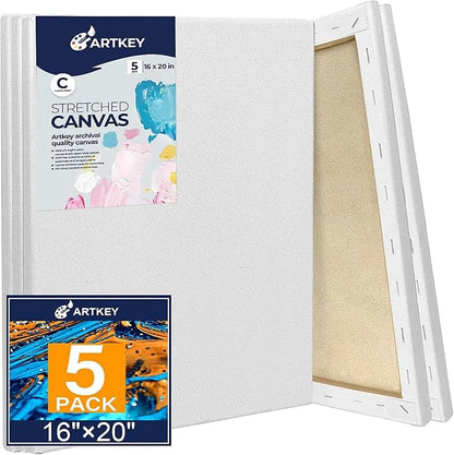 Stretched Canvases for Painting 16x20 Inch 5-Pack, 10 oz Triple Primed by Artkey
