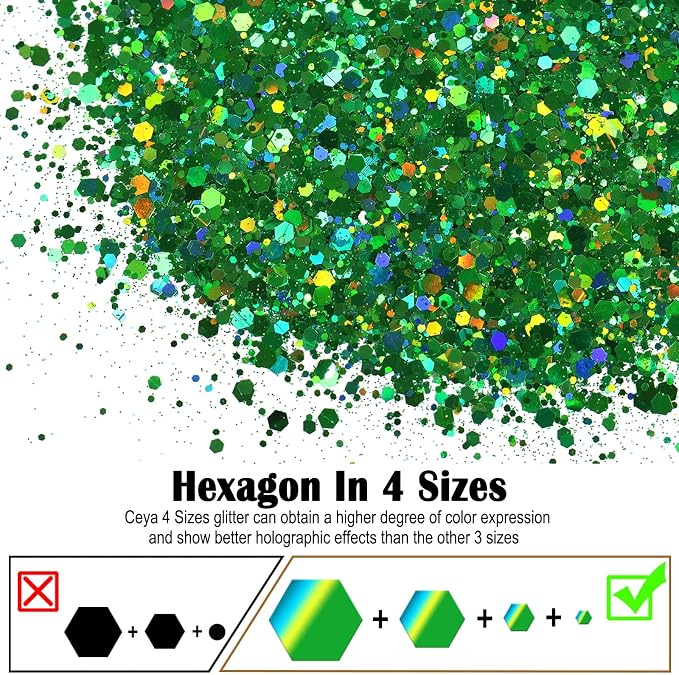 Ceya Holographic Chunky Glitter, 1 LB/ 16OZ Laser Green Bulk Craft Glitter - Image 2