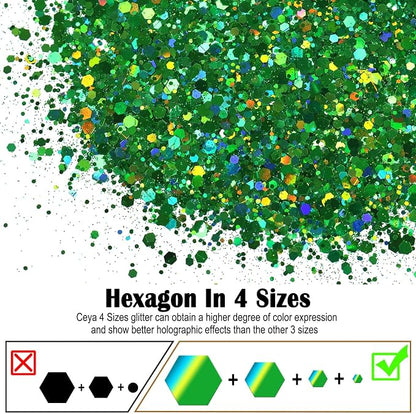 Ceya Holographic Chunky Glitter, 1 LB/ 16OZ Laser Green Bulk Craft Glitter - Image 2