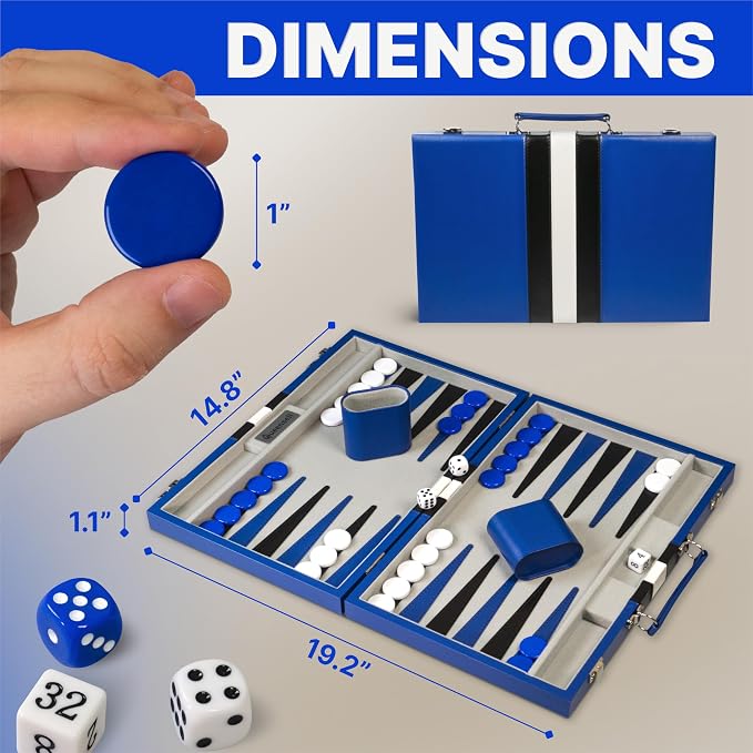 Backgammon Sets for Adults – 15-Inch PU Leather Board Game – Classic 2-Player - Image 3