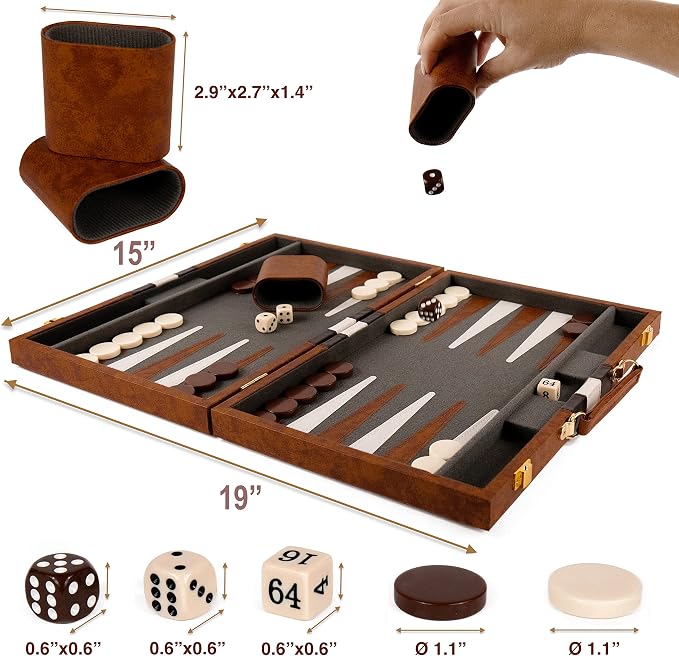 Backgammon Set - 15 Inch Classic Backgammon Board Game Sets Handheld - - Image 5