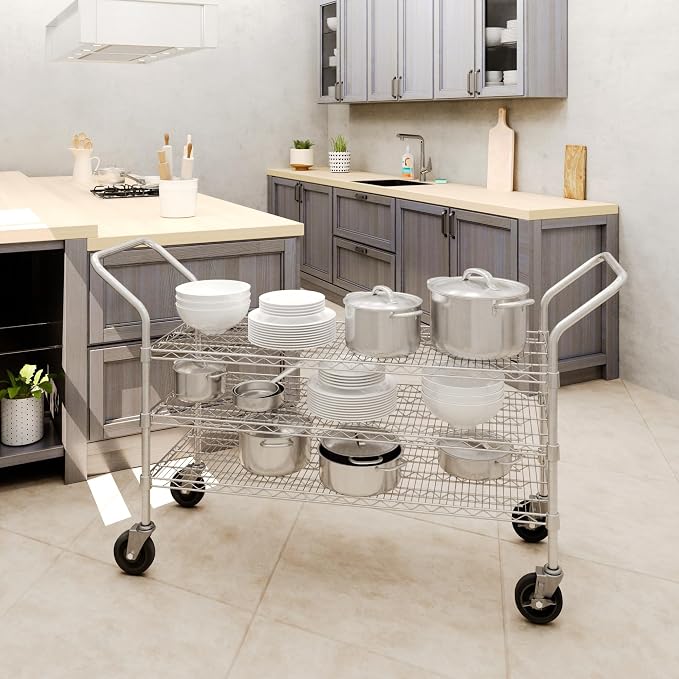 18" W x 48" L x 36" H Chrome Heavy Duty Utility Cart | 3-Tier | NSF Commercial - Image 3