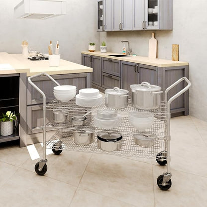 18" W x 48" L x 36" H Chrome Heavy Duty Utility Cart | 3-Tier | NSF Commercial - Image 3