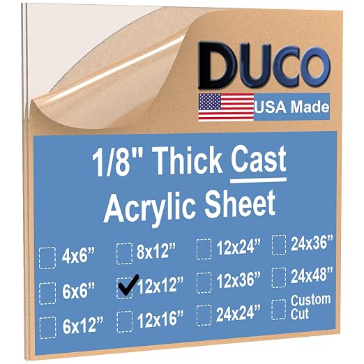 Duco USA-Made Clear Cast Acrylic Sheet 1/8 Inch Thick 12" x 12" by DucoPlasticsSupply