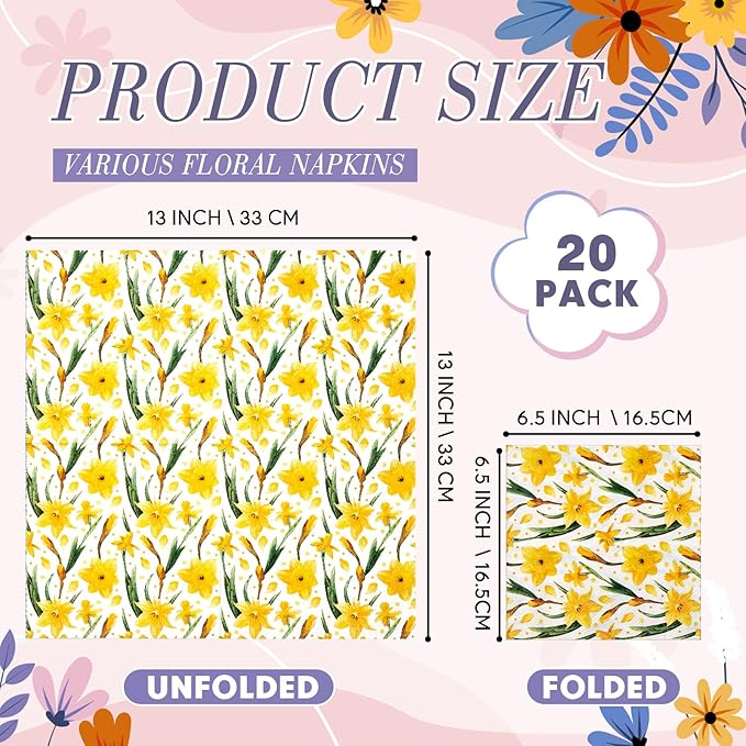 Crtiin 20 Pack Assorted Floral Napkins - Image 3
