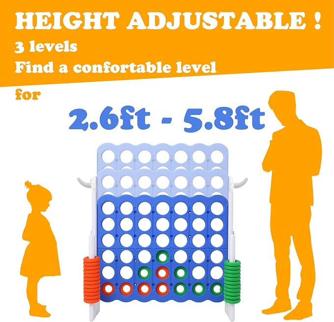 SDADI Height-Adjustable Giant 4-in-a-Row Game, 2-in-1 Jumbo 4-to-Score & Ring - Image 2