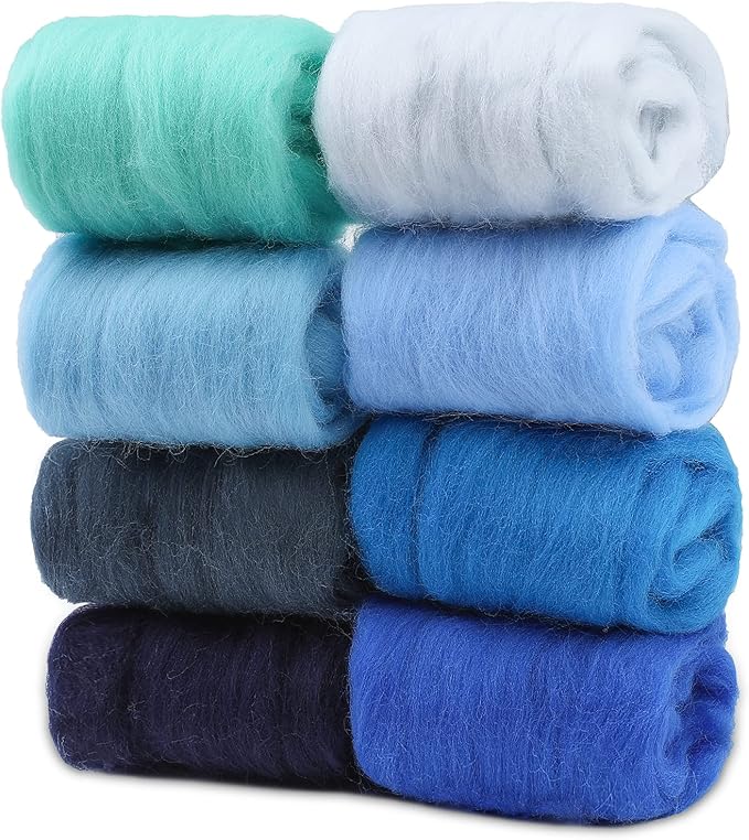 Wonvoc Needle Felting Wool 80 g, 8 Colors Nature Wool Roving, Felting Wool Bulk by wonvoc