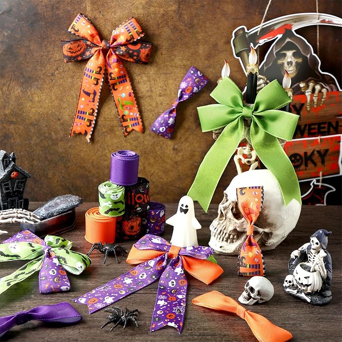 12 Rolls Halloween Wired Edge Ribbon - Image 4