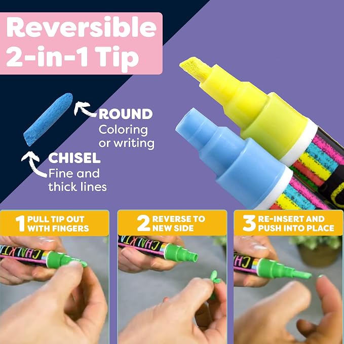 Chalkboard Markers Set of 8 Washable, Erasable Chalk Ink Dry Erase Pens - Image 3