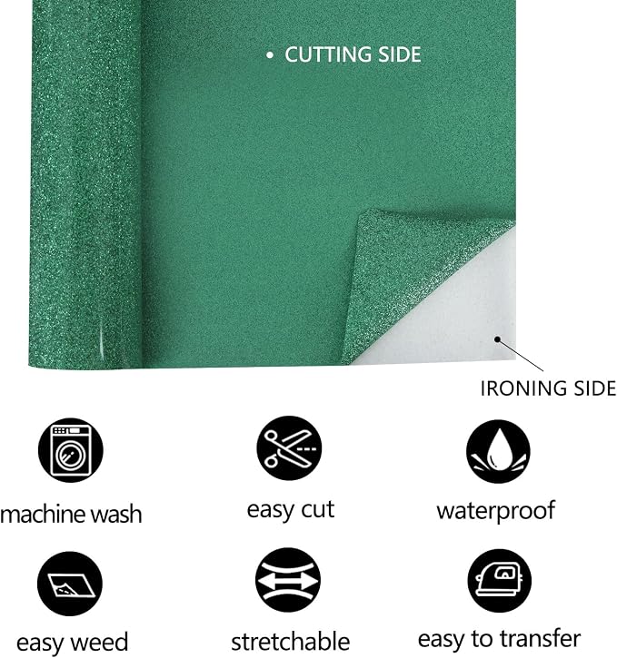 FUNKAKA Glitter Green HTV Heat Transfer Vinyl Rolls - Image 3