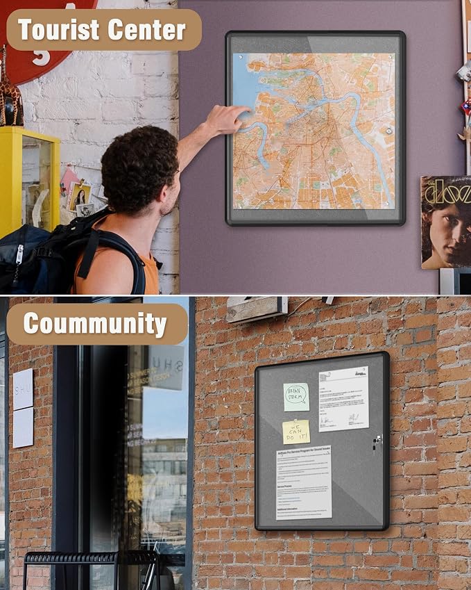 28"x26" Enclosed Bulletin Board, Lockable Weather-Resistant Aluminum Cork - Image 8