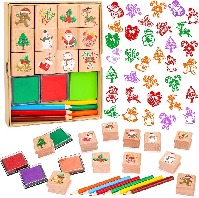 Christmas Stamps Set, Wooden Rubber Stamp by Zayvor