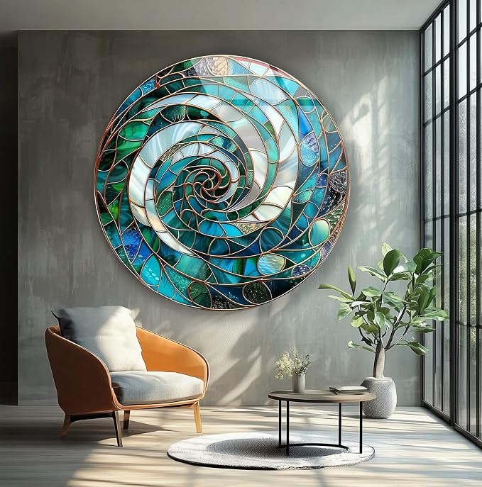 My Photostation.com 20'' Diameter Aqua Spiral Harmony Round Glass Wall Art - Image 4