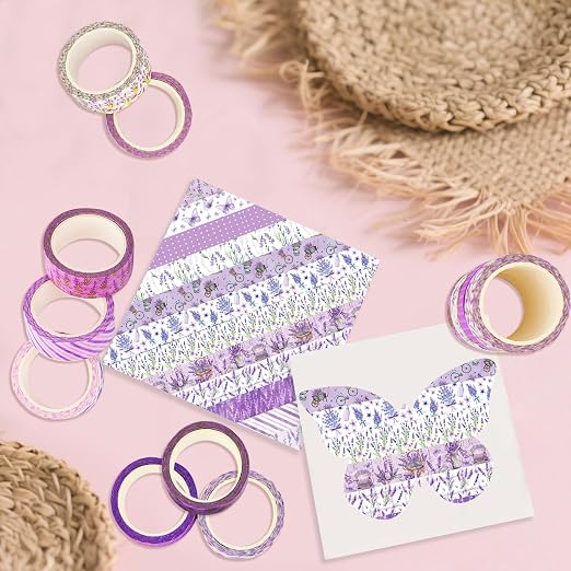 12 Rolls Lavender Washi Tape, Flower Butterfly Decorative Tape - Image 3
