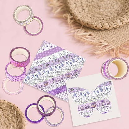 12 Rolls Lavender Washi Tape, Flower Butterfly Decorative Tape - Image 3
