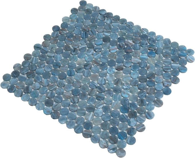 Denim Blue Penny Round Mosaic Glass Tile – Sample Swatch- 4"x5" - Image 7