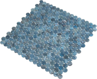 Denim Blue Penny Round Mosaic Glass Tile – Sample Swatch- 4"x5" - Image 7
