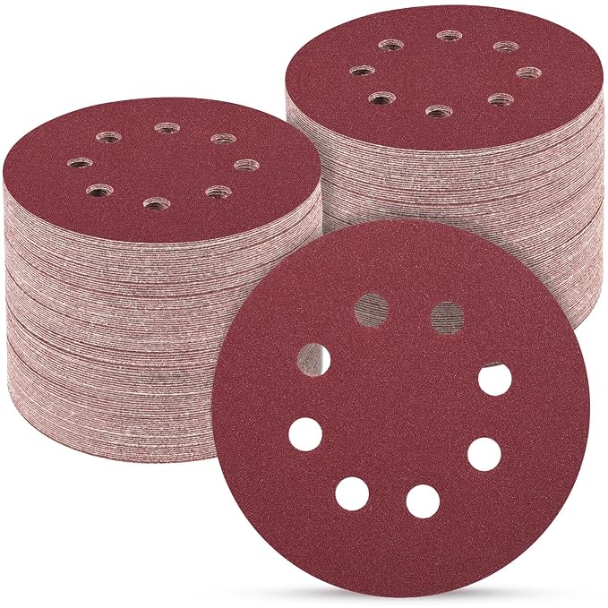 100 PCS 5 Inch Sanding Discs 240 Grit, Round Hook and Loop Sandpaper by POTUINOM