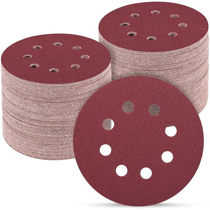 100 PCS 5 Inch Sanding Discs 240 Grit, Round Hook and Loop Sandpaper by POTUINOM