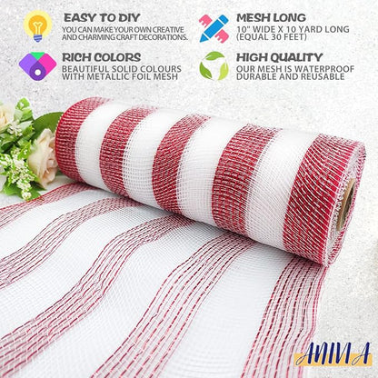 Anivia Deco Mesh Ribbon, 10inch x 30 Feet Each Roll Metallic Foil Mesh Ribbon - Image 3