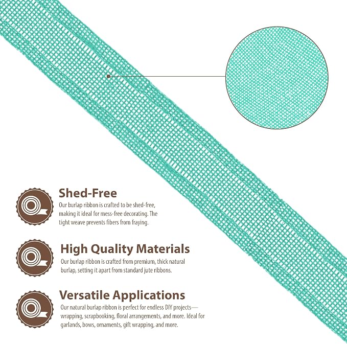 Mandala Crafts Turquoise Burlap Wired Ribbon 1.5 Inches Wide Jute Ribbons - Image 3