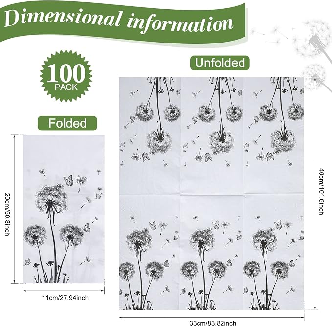 100 Sheets Dandelion Guest Towels Disposable - Image 2