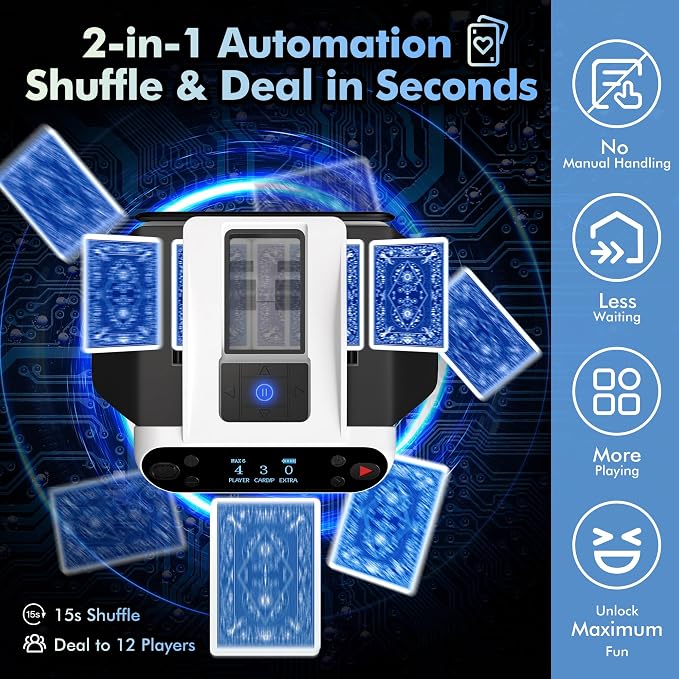 Automatic Card Shuffler and Dealer Machine 360° Rotation, Supports 12 Players - Image 2