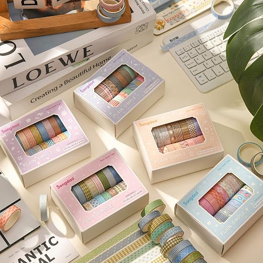 20 Rolls Basic Washi Tape Set Japanese Arts Adhesive Tapes Simple Patterns - Image 6