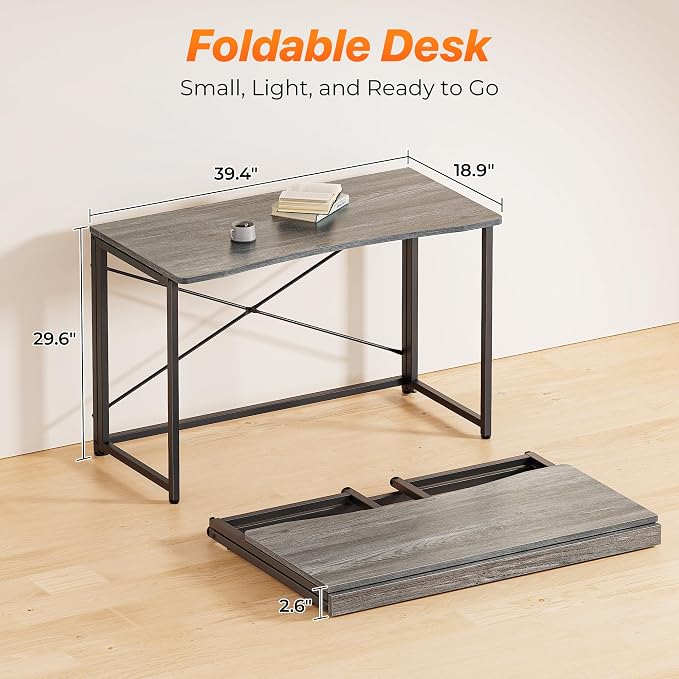 Huuger Folding Desk for Small Spaces, 39.3 Inch Foldable Computer Table - Image 2