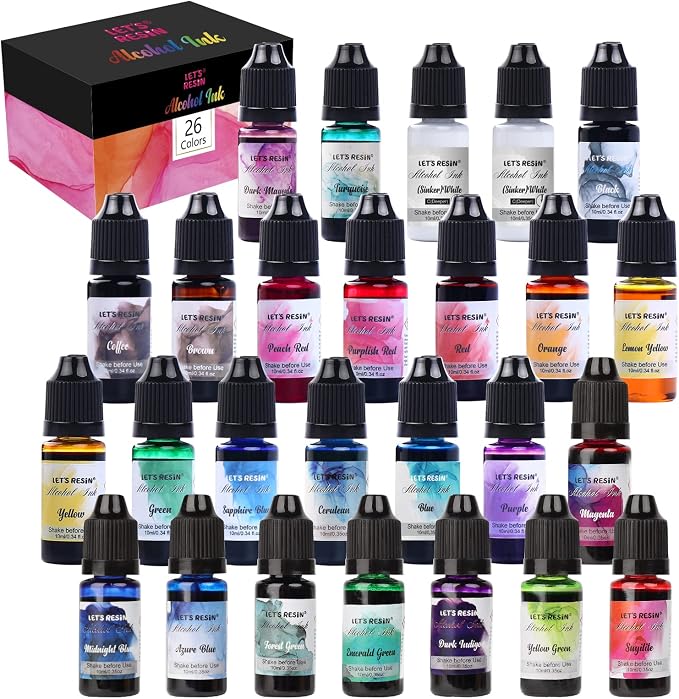 Alcohol Ink for Epoxy Resin LET'S RESIN Concentrated Alcohol Ink Set, 26 by LETSRESIN
