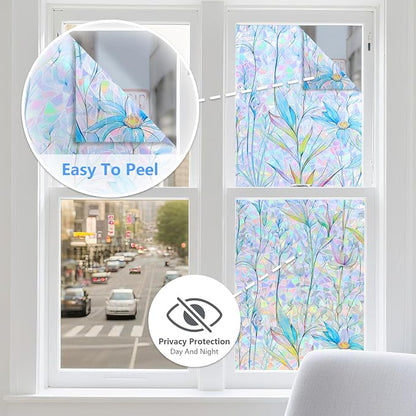 FINNEZ Window Privacy Film Stain Glass Film Flowers Rainbow Window Film Window - Image 3