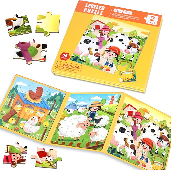 Magnetic Puzzles for Toddlers 1-3, 3 in 1 Kids Fun Farm Jigsaw Puzzle, Children by WelcometoEREBADI
