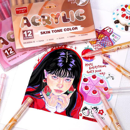 Guangna Acrylic Paint Markers 12 Colors, Skin Tone Series Set - Image 4
