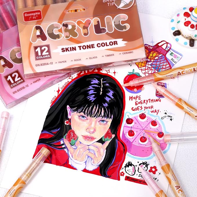 Guangna Acrylic Paint Markers 12 Colors, Skin Tone Series Set - Image 4