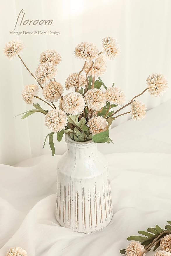 Floroom 5pcs Beige Faux Silk Mums Artificial Flowers, Bulk Fake Small Mini - Image 2