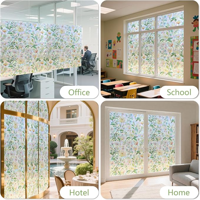 FINNEZ Window Privacy Film Stain Glass Film Flowers Rainbow Window Film Window - Image 5