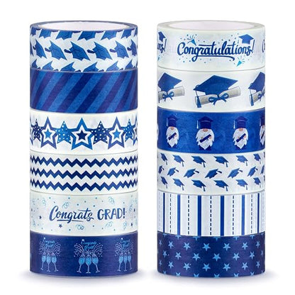Whaline 12 Rolls Graduation Washi Tape Blue White Congrats Grad Washi Masking by Whaline