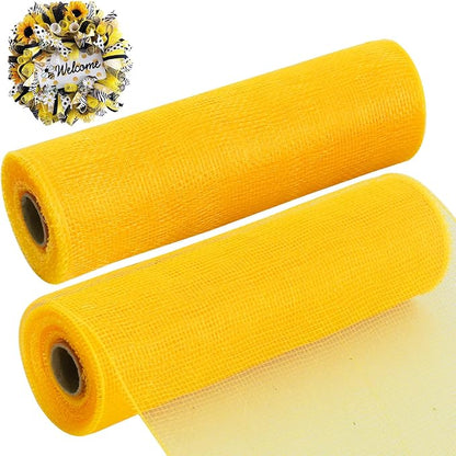 TONIFUL 2 Rolls 10 Inch Yellow Decorative Mesh Ribbbon Rolls, Fabric Mesh by TONIFUL