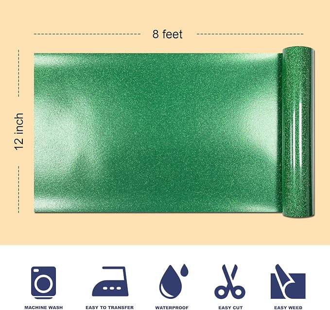 Christmas Green Glitter HTV Heat Transfer Vinyl, - Image 2