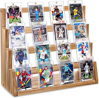 Emfogo Card Display Stand, 4-Tier Trading Card Display, Wooden Graded Baseball by Emfogo